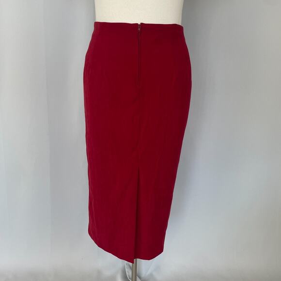 Y2K Long Pencil Skirt Size 16 Red Solid Minimal Career Office Academia 90s Vtg - Picture 6 of 16